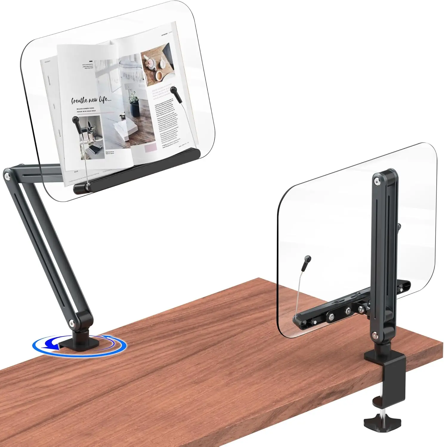 Adjustable Acrylic Book Stand with Desk Clamp, 20" Height, 360° Rotating Base for Reading, Cooking, Tablets
Adjustable Acrylic Book Stand with Desk Clamp, 20" Height, 360° Rotating Base for Reading, Cooking, Tablets