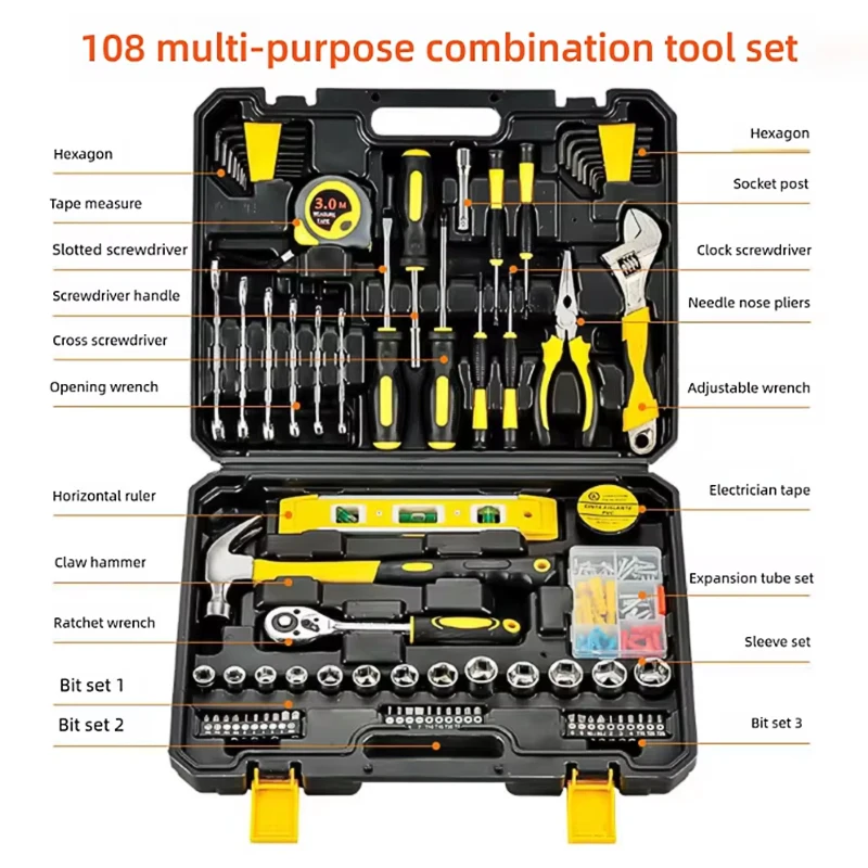 108PCS Tool Set Car On-Board Hardware Toolbox Automotive Tools Hand Tool Set Car Batch Head Screwdriver Wrench Tool Box Full Set
108PCS Tool Set Car On-Board Hardware Toolbox Automotive Tools Hand Tool Set Car Batch Head Screwdriver Wrench Tool Box Full Set