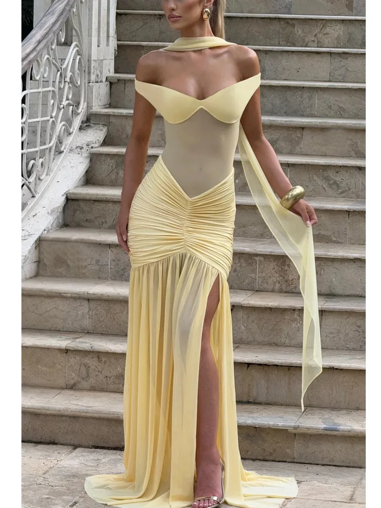 Elegant Sleeveless Off-Shoulder Mesh Patchwork Long Dress Women Sexy Deep V-Slit Backless Party Evening Dress Holiday
Elegant Sleeveless Off-Shoulder Mesh Patchwork Long Dress Women Sexy Deep V-Slit Backless Party Evening Dress Holiday
