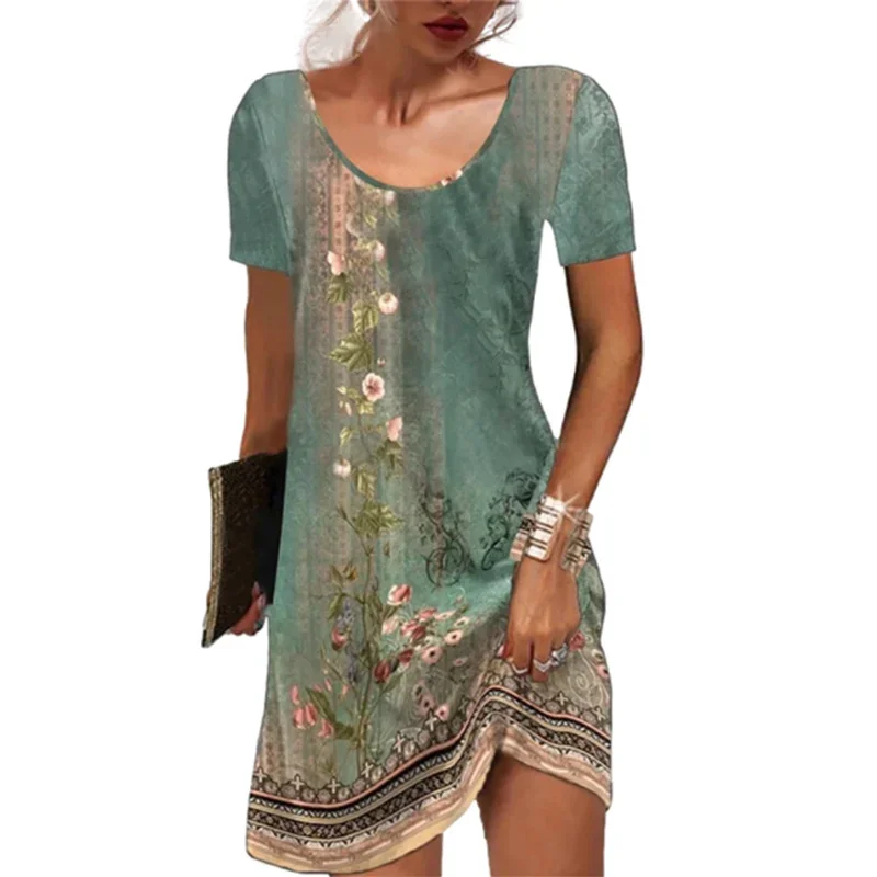 Women Ethnic Style Short Sleeve O Neck Pullover Dress Elegant Botanical Flower Print Dresses Female Korean New Casual Mini Gown
Women Ethnic Style Short Sleeve O Neck Pullover Dress Elegant Botanical Flower Print Dresses Female Korean New Casual Mini Gown