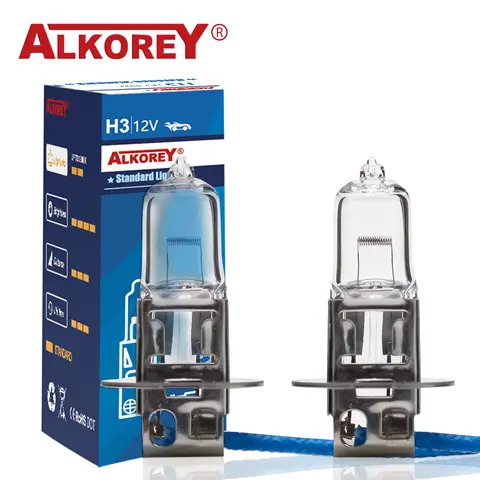 Alkorey-bombillas de faros delanteros de coche, faros antiniebla de 12V 55W, Blanco cálido, 3350K, lámparas halógenas, H3, 2 uds.