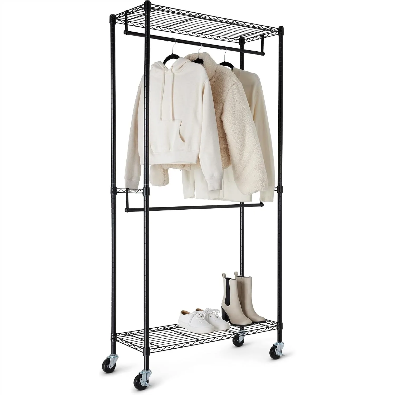 Adjustable Double Rod Rolling Garment Rack, Heavy Duty Clothes Organizer with Wheels, 36x14x72 Inches, Black
Adjustable Double Rod Rolling Garment Rack, Heavy Duty Clothes Organizer with Wheels, 36x14x72 Inches, Black