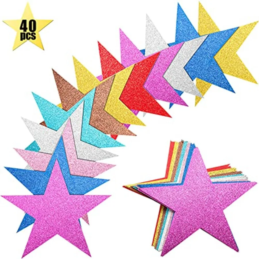 40 Pieces Glitter Star Cutouts Paper Star Confetti Cutouts for Bulletin Board Classroom Wall Party Decoration Supply, 6 Inches
40 Pieces Glitter Star Cutouts Paper Star Confetti Cutouts for Bulletin Board Classroom Wall Party Decoration Supply, 6 Inches