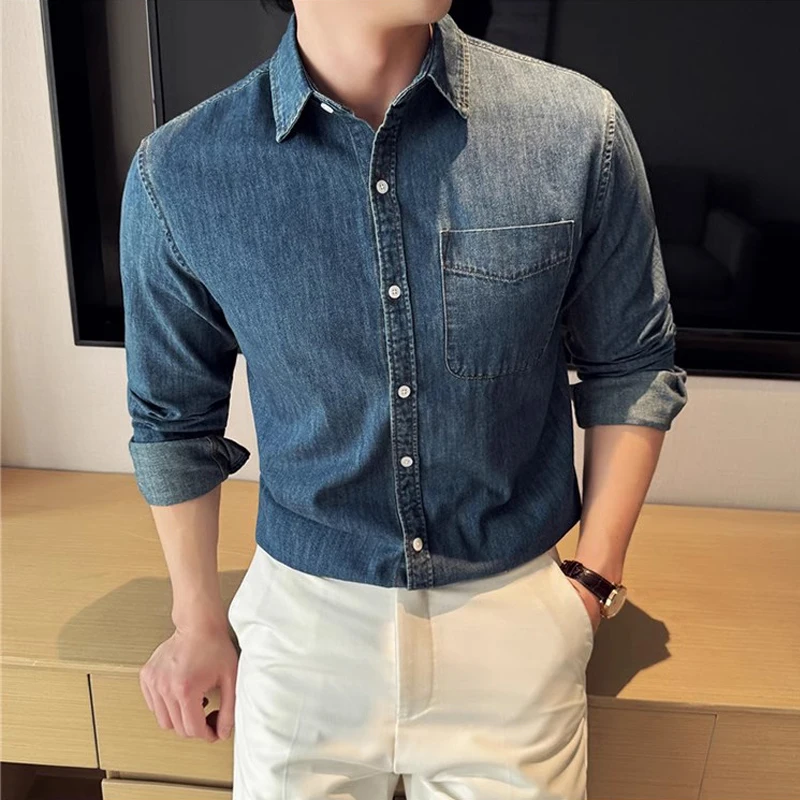 Autumn Spring Retro Popular Denim Shirt Men Streetwear Pure Cotton Long Sleeve Men's Cowboy Shirts Casual One Pocket Man Jackets
Autumn Spring Retro Popular Denim Shirt Men Streetwear Pure Cotton Long Sleeve Men's Cowboy Shirts Casual One Pocket Man Jackets