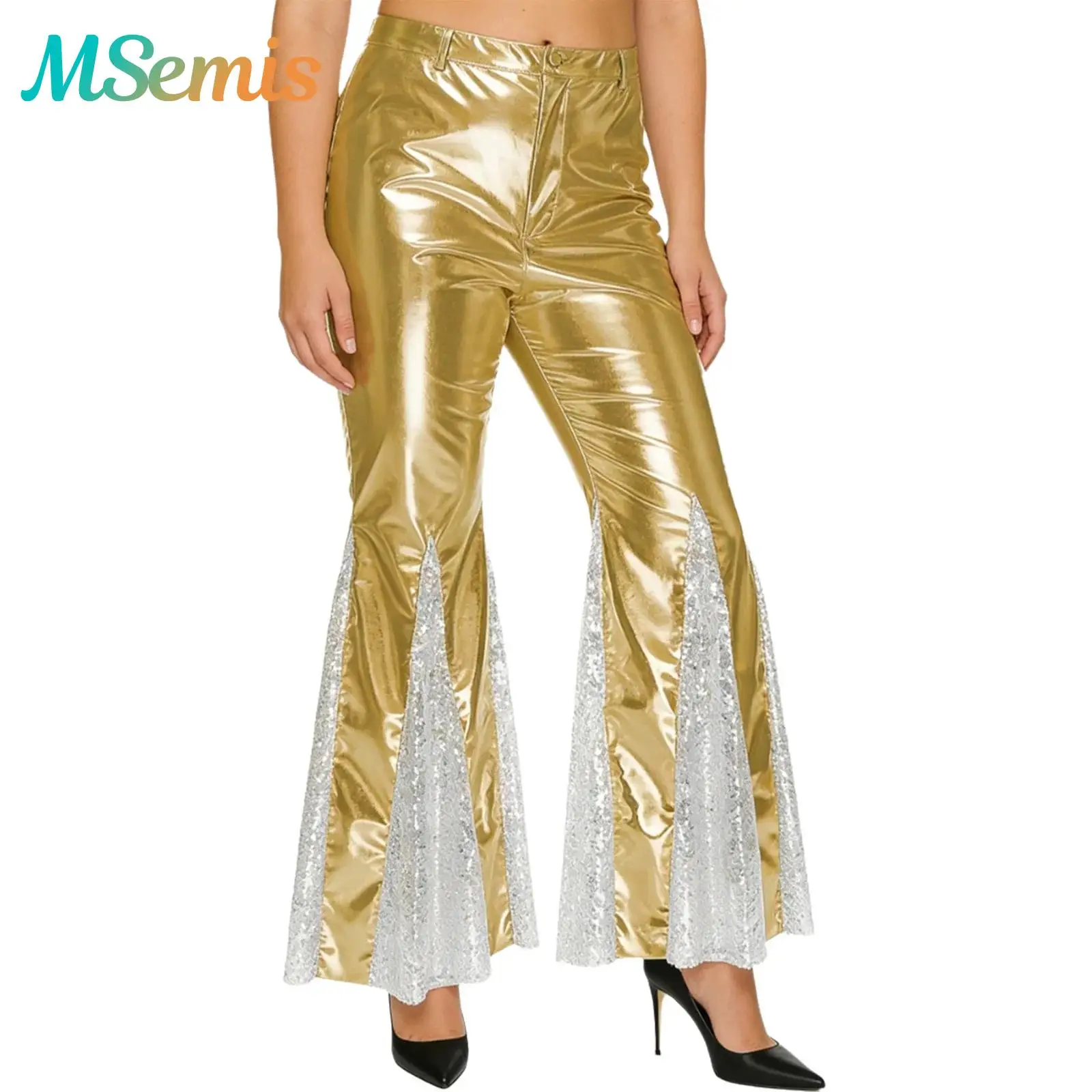 Womens Shiny Metallic 70s Disco Flared Pants Sequins Bell Bottoms Hippie Vintage Hip Hop Jazz Dance Performance Costume
Womens Shiny Metallic 70s Disco Flared Pants Sequins Bell Bottoms Hippie Vintage Hip Hop Jazz Dance Performance Costume