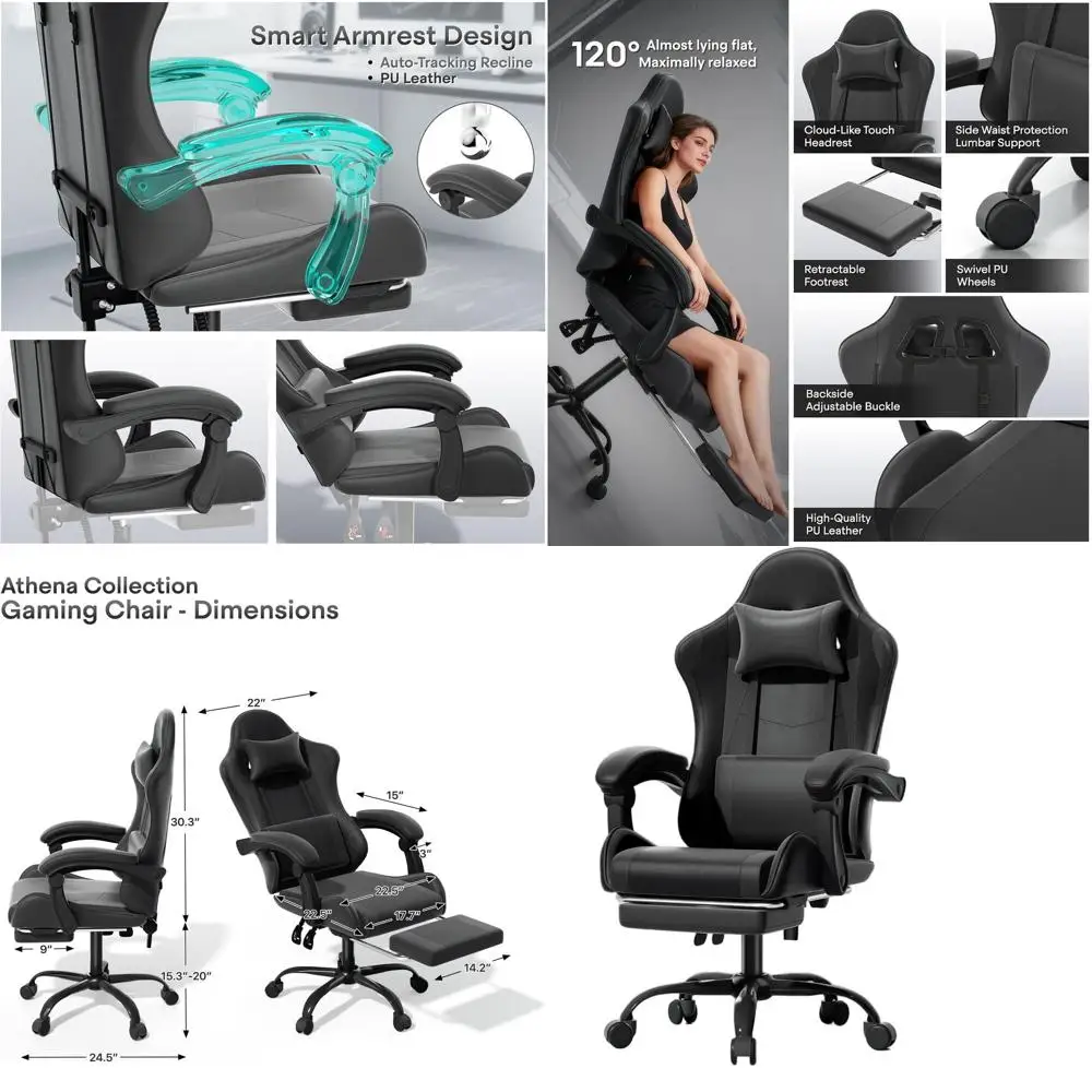 Ergonomic Adjustable Gaming Chair with Footrest, Headrest, and Lumbar Support for Adults in Carbon Fiber Black
Ergonomic Adjustable Gaming Chair with Footrest, Headrest, and Lumbar Support for Adults in Carbon Fiber Black