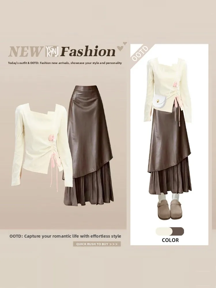 Slim Fit Long Sleeve T-Shirt Top with Pleated Floral Design Square Collar Spring Fashion Set with Half Skirt Asymmetrical Spl...
Slim Fit Long Sleeve T-Shirt Top with Pleated Floral Design Square Collar Spring Fashion Set with Half Skirt Asymmetrical Spl...