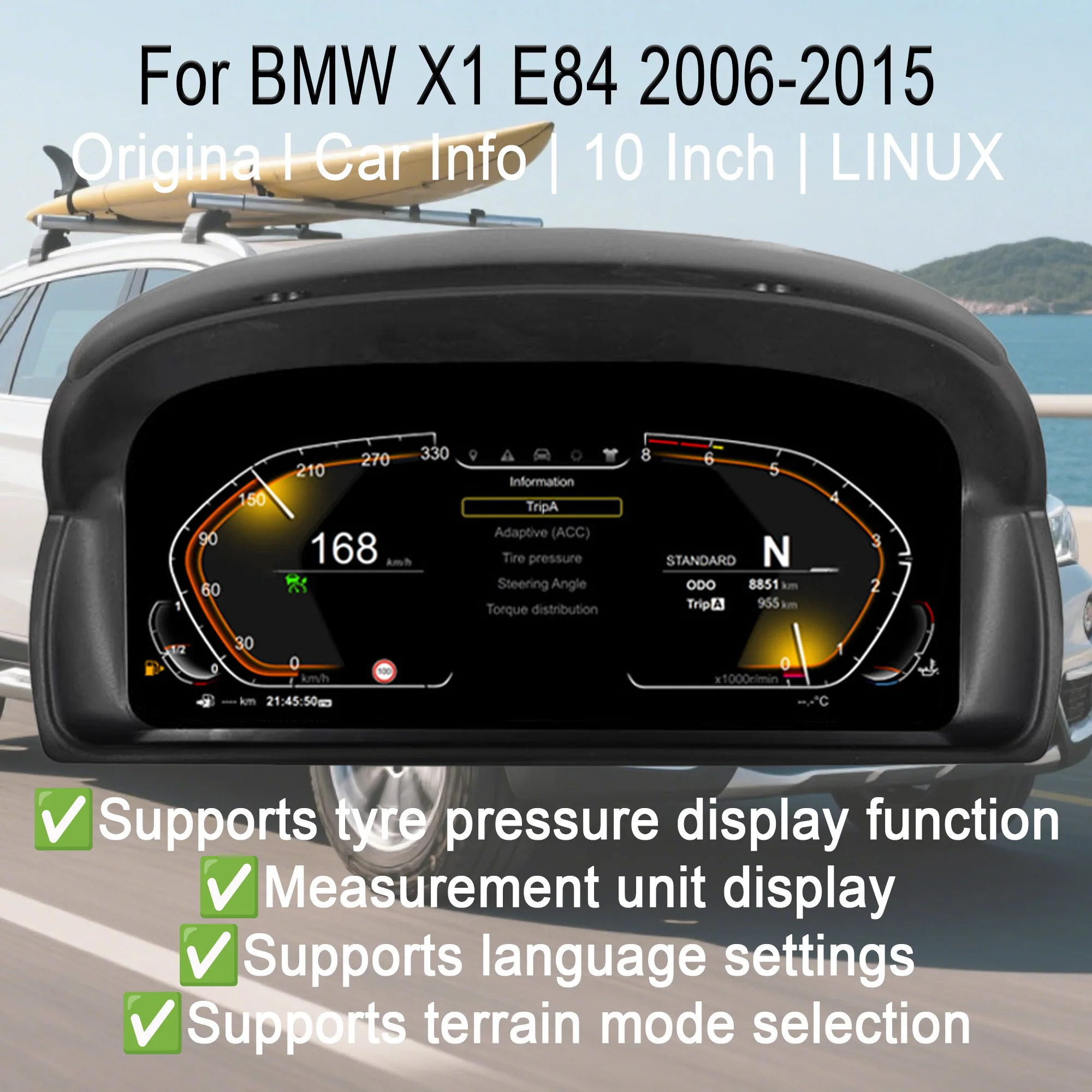 Цифровая приборная панель для BMW X1 E84 2006-2015, ЖК-спидометр, приборная панель, 10-дюймовый антибликовый HD-экран
Цифровая приборная панель для BMW X1 E84 2006-2015, ЖК-спидометр, приборная панель, 10-дюймовый антибликовый HD-экран