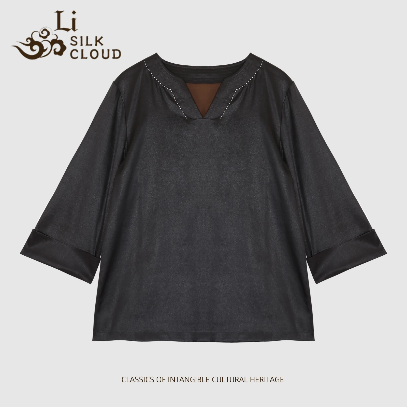 LI SILK CLOUD xiangyunsha Shirt-Jet-Black Shiny Finish, Skin-Friendly Silk Fabric, Elegant Guangdong Black Pearl Guangdong Gauze
LI SILK CLOUD xiangyunsha Shirt-Jet-Black Shiny Finish, Skin-Friendly Silk Fabric, Elegant Guangdong Black Pearl Guangdong Gauze