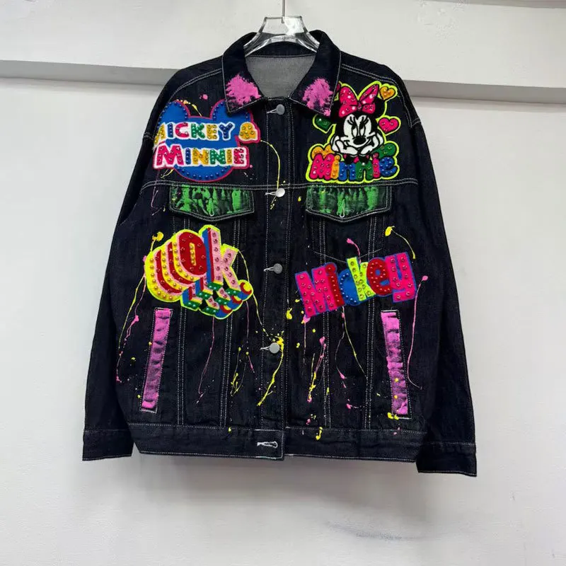 Fashion 2026 New Spring Autumn Loose Denim Jacket Personality Graffiti Diamonds Embroidery Long Sleeve Women Casual Jeans Coat
Fashion 2026 New Spring Autumn Loose Denim Jacket Personality Graffiti Diamonds Embroidery Long Sleeve Women Casual Jeans Coat