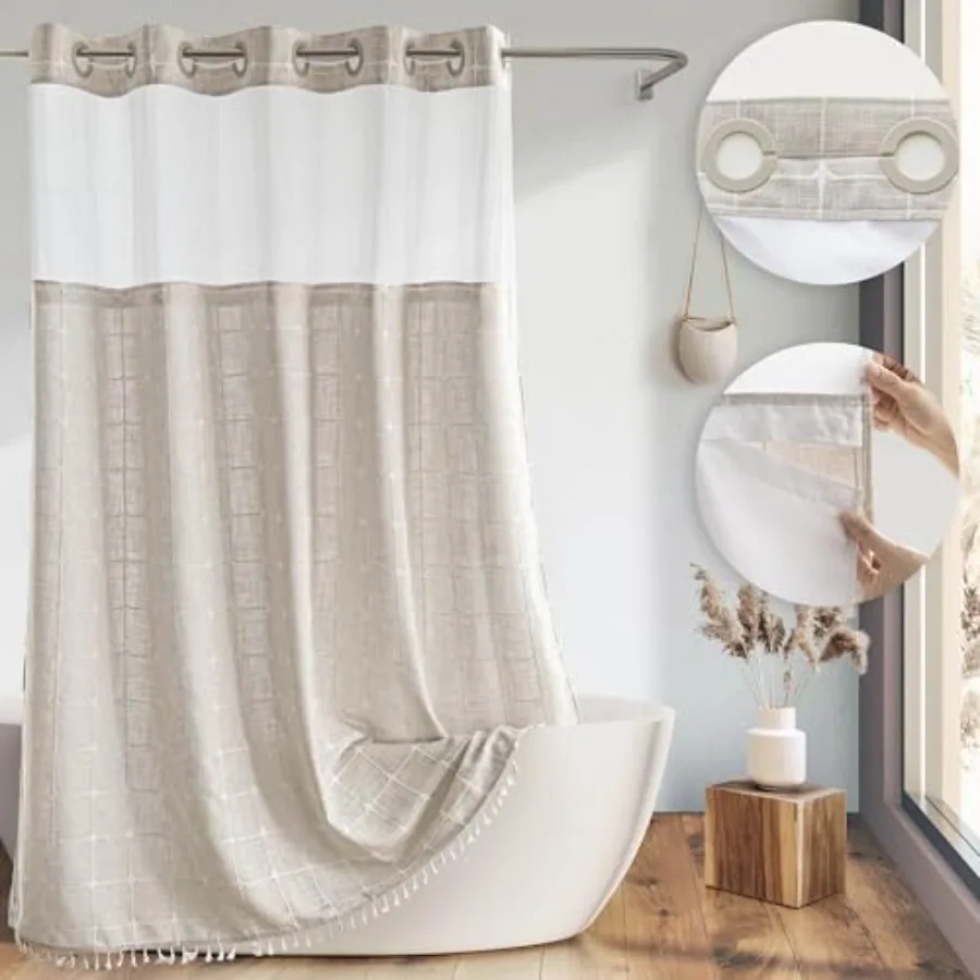 Farmhouse Linen Textured Shower Curtain with Snap-in Liner Set No Hooks Needed with Tassels for Rustic Bathroom Decor with Wind
Farmhouse Linen Textured Shower Curtain with Snap-in Liner Set No Hooks Needed with Tassels for Rustic Bathroom Decor with Wind