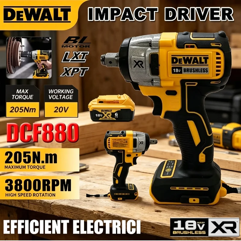 Беспроводной бесщеточный ударный гайковерт DEWALT DCF880, 3250 об/мин, 205 Н·м, с LED-подсветкой, 20В, для домашнего использования
Беспроводной бесщеточный ударный гайковерт DEWALT DCF880, 3250 об/мин, 205 Н·м, с LED-подсветкой, 20В, для домашнего использования