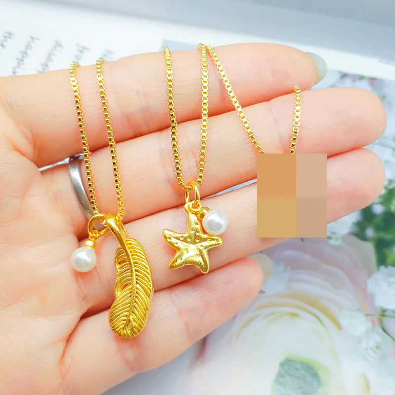 Real 18k Gold Color Star Pearl Feather Pearl Pendant Necklace for Women Bride Engagement Wedding 999 Gold Chains Jewelry Gifts
Real 18k Gold Color Star Pearl Feather Pearl Pendant Necklace for Women Bride Engagement Wedding 999 Gold Chains Jewelry Gifts