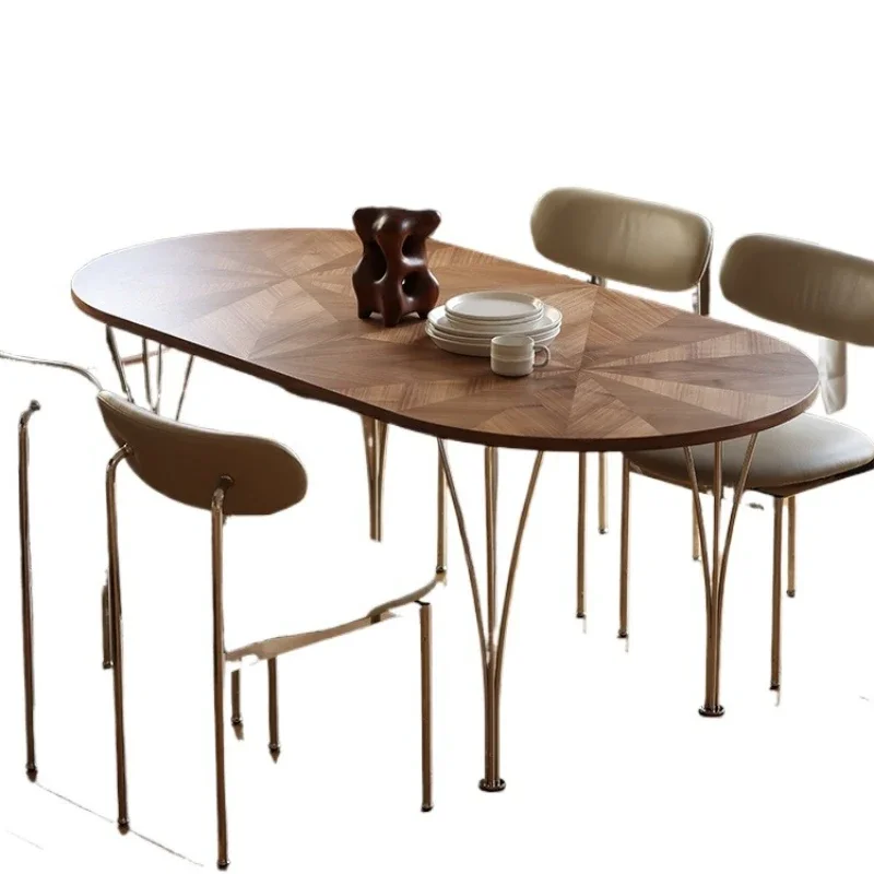 Скандинавский средневековый ретро-стол из орехового дерева с креативным дизайном, ножки из цельной нержавеющей стали 304, художественный паркетный стол для обеденной зоны.
Скандинавский средневековый ретро-стол из орехового дерева с креативным дизайном, ножки из цельной нержавеющей стали 304, художественный паркетный стол для обеденной зоны.