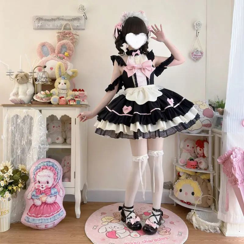 Japan Sweet Kawaii Lolita Jsk Sling Dress Maid JSK Suspender Dress Women Ruffles Victorian Gothic Bow Princess Dress
Japan Sweet Kawaii Lolita Jsk Sling Dress Maid JSK Suspender Dress Women Ruffles Victorian Gothic Bow Princess Dress