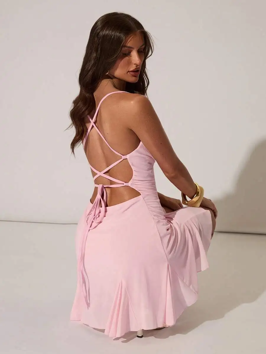 Pink Backless Ruched Dress With Cut Out Detail For Beach Vacation Summer Casual
Pink Backless Ruched Dress With Cut Out Detail For Beach Vacation Summer Casual