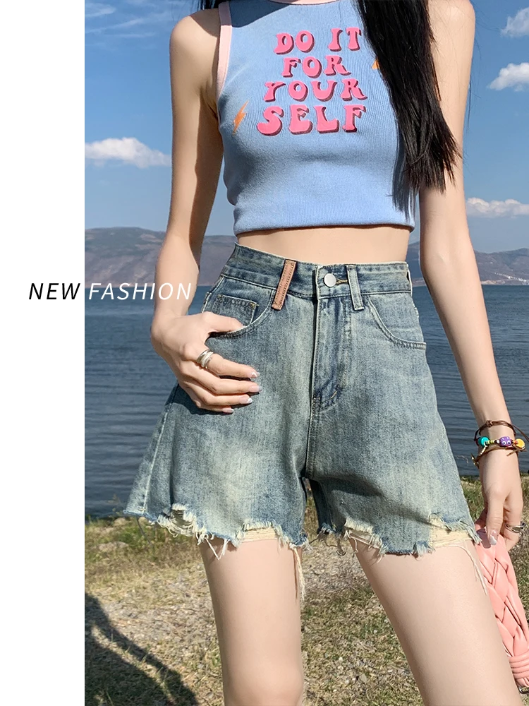Summer Thin High Waist Denim Shorts for Women 2023 Raw Edge Worn Hole Tassel A-line Ultra Short Hot Pants Korean Girl Streetwear
Summer Thin High Waist Denim Shorts for Women 2023 Raw Edge Worn Hole Tassel A-line Ultra Short Hot Pants Korean Girl Streetwear