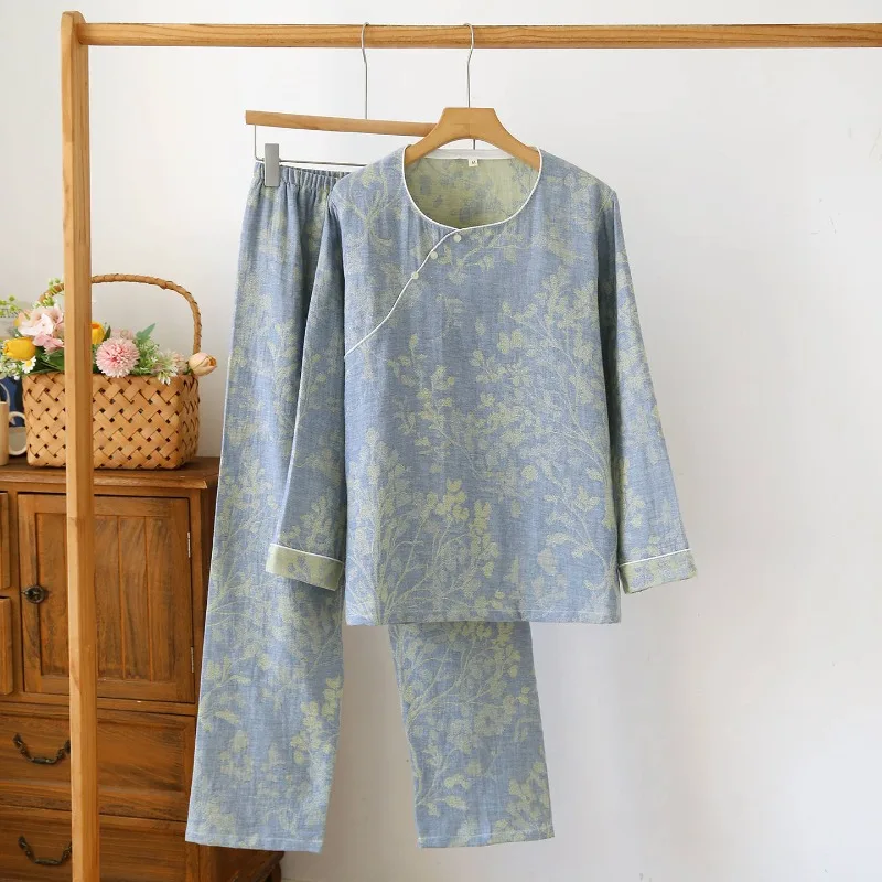 2026 New Spring and Autumn Women's Pajama Set 100% Cotton Gauze New Chinese Style Diagonal Collar Home Furnishing Set Sleepwear
2026 New Spring and Autumn Women's Pajama Set 100% Cotton Gauze New Chinese Style Diagonal Collar Home Furnishing Set Sleepwear