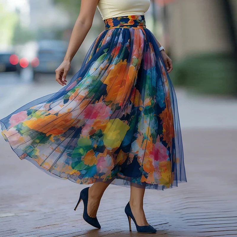 Fashionable Colorful Print Mesh Long Skirts 2026 Spring High Waist Pleated Women's Skirt Summer Loose Hem Bohemian Short Dresses
Fashionable Colorful Print Mesh Long Skirts 2026 Spring High Waist Pleated Women's Skirt Summer Loose Hem Bohemian Short Dresses