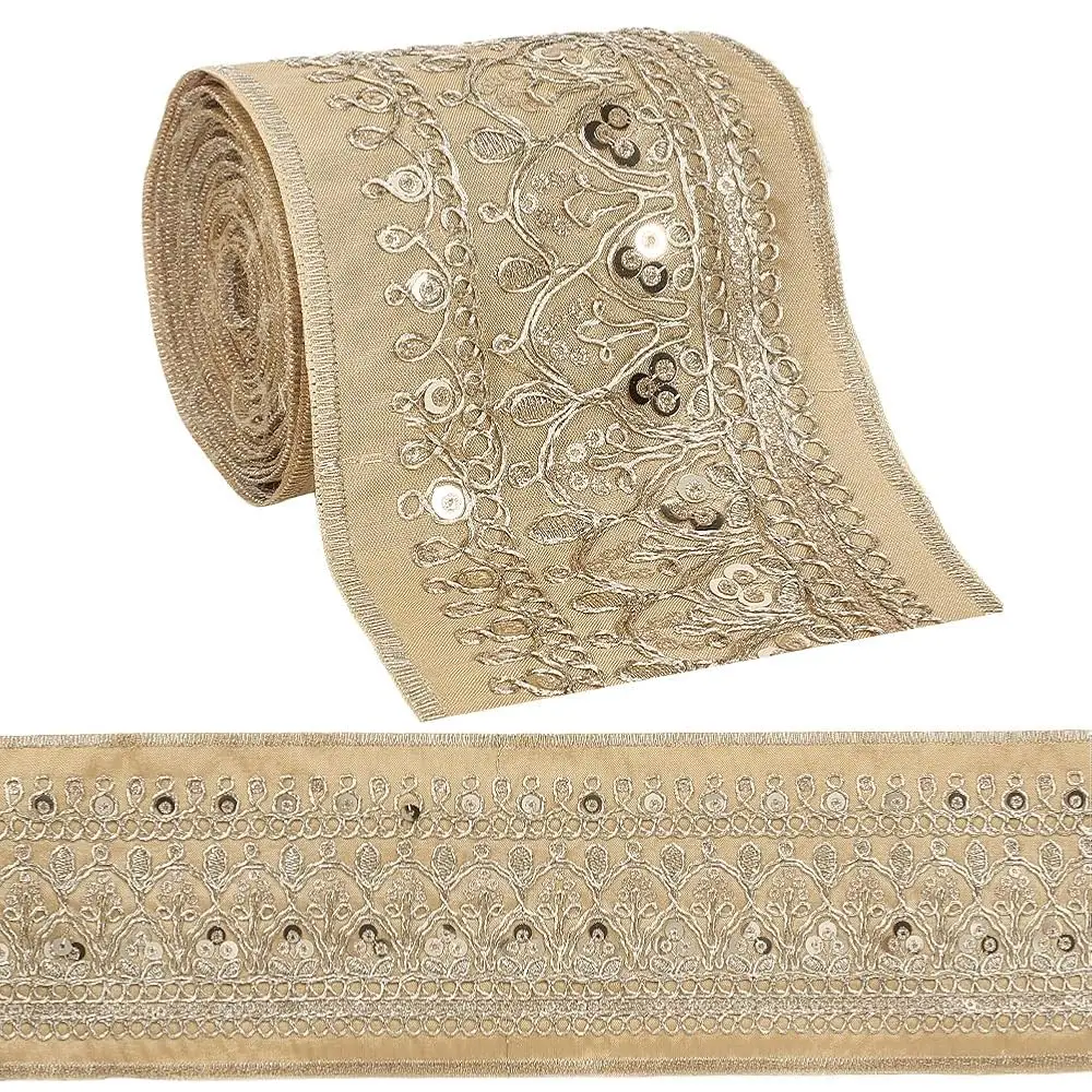 3.46 Inch Gold Jacquard Embroidered Ribbon Polyester Sequin Bead Woven Trim Tape Wide Boho Floral Embroidery Fabric Applique
3.46 Inch Gold Jacquard Embroidered Ribbon Polyester Sequin Bead Woven Trim Tape Wide Boho Floral Embroidery Fabric Applique