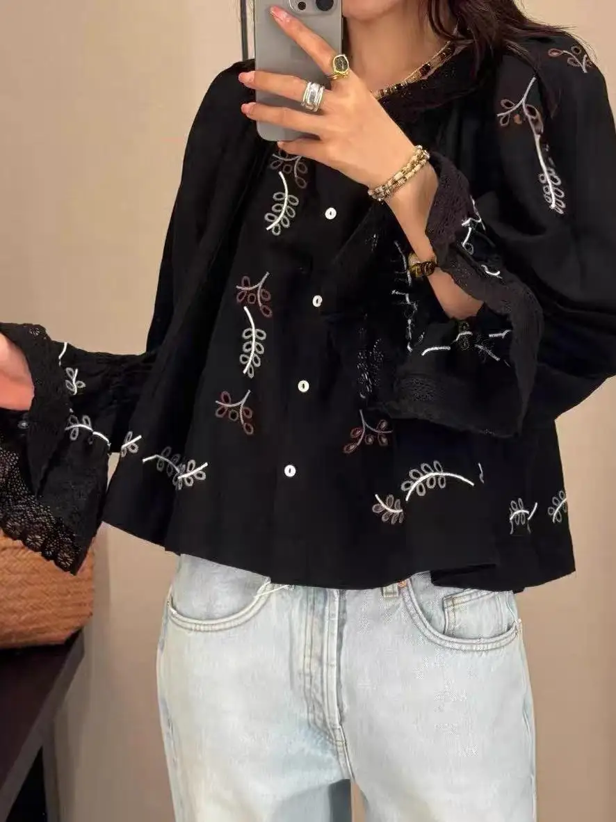 French Sle Loose Fit Long Sve V-Ne Cotton Linen Embroidered Lace Trim Hollow out irt Women's Premium Quali Top
French Sle Loose Fit Long Sve V-Ne Cotton Linen Embroidered Lace Trim Hollow out irt Women's Premium Quali Top