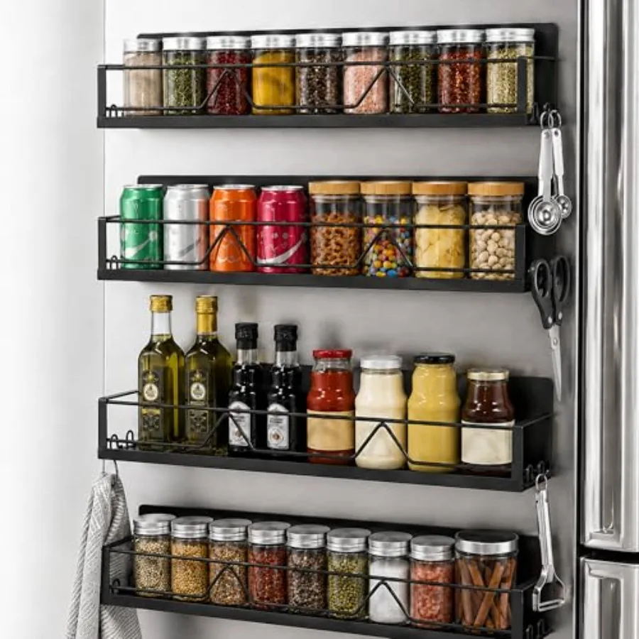 Magnetic Spice Rack for Refrigerator and Oven, 4 Pack XL Heavy Duty Magnetic Shelf for Fridge with Hooks, No Drill Rust Proof S
Magnetic Spice Rack for Refrigerator and Oven, 4 Pack XL Heavy Duty Magnetic Shelf for Fridge with Hooks, No Drill Rust Proof S