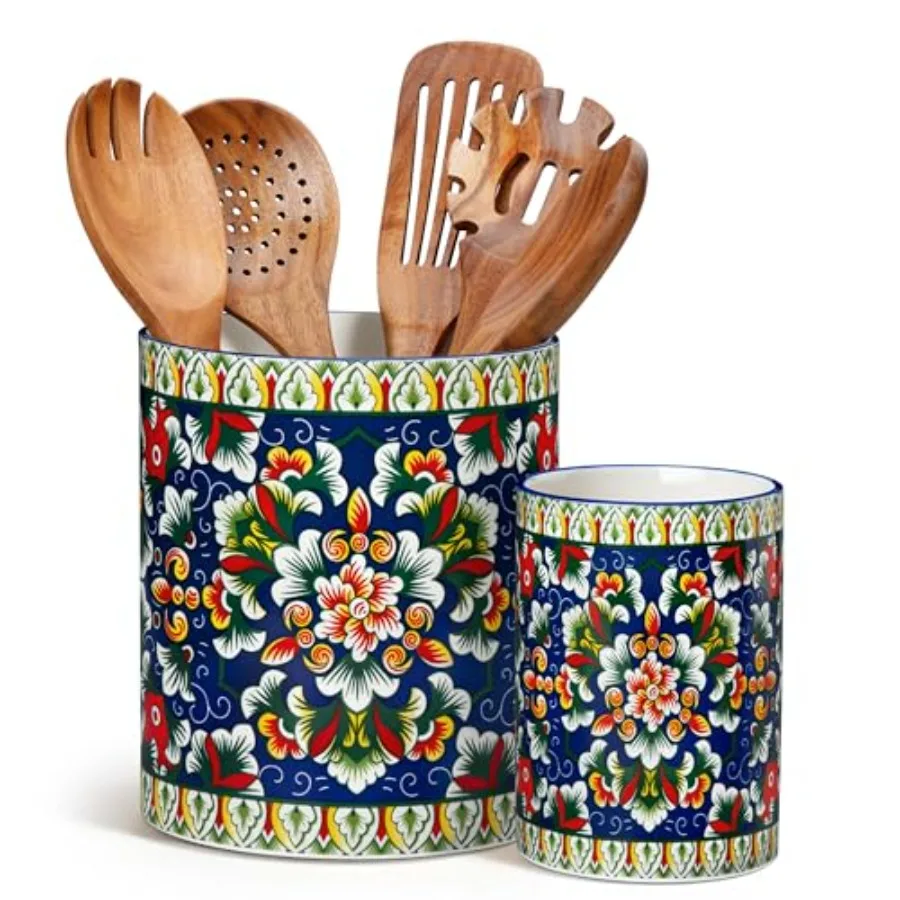 SIMI Utensil Holder 7.3"+5.5" Porcelain Kitchen Utensil Holder for Countertop Bohemian Kitchen Utensil Organizer for Spatulas S
SIMI Utensil Holder 7.3"+5.5" Porcelain Kitchen Utensil Holder for Countertop Bohemian Kitchen Utensil Organizer for Spatulas S