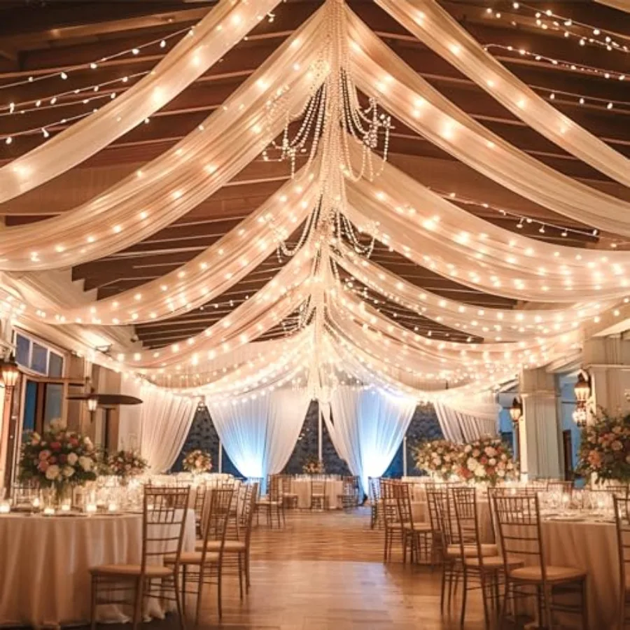 Wedding ceremony backdrop: dark sheer tulle drapes with integrated lights, 6 panels 5ftx10ft,elegant black color, flame-retarda
Wedding ceremony backdrop: dark sheer tulle drapes with integrated lights, 6 panels 5ftx10ft,elegant black color, flame-retarda