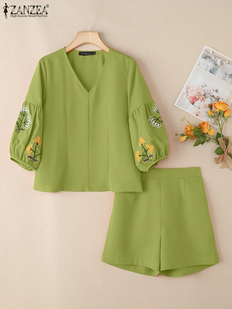 Summer Women Fashion Matching Sets ZANZEA 2PCS Holiday Outfits Elegant V Neck 3/4 Sleeve Blouse Short Sets Casual Work Tracksuit
Summer Women Fashion Matching Sets ZANZEA 2PCS Holiday Outfits Elegant V Neck 3/4 Sleeve Blouse Short Sets Casual Work Tracksuit
