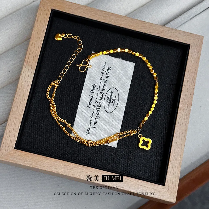 Luxury 24K 9999 Pure Gold real gold Women's Lucky Grass Sugar Square Double-layer Bracelet with the same style
Luxury 24K 9999 Pure Gold real gold Women's Lucky Grass Sugar Square Double-layer Bracelet with the same style