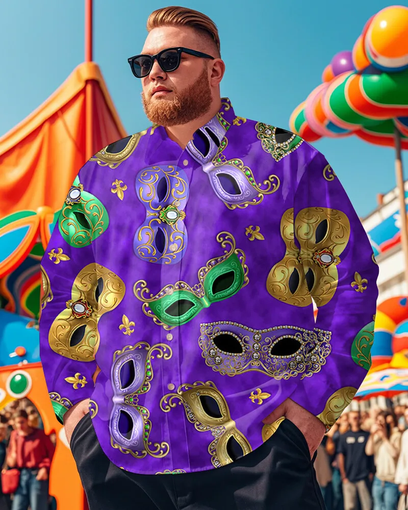 S-9XL Plus Size Men's Mardi Gras Print Long Sleeve Shirt, Carnival Masquerade Button-Down Shirt, Multi-Designs Available
S-9XL Plus Size Men's Mardi Gras Print Long Sleeve Shirt, Carnival Masquerade Button-Down Shirt, Multi-Designs Available