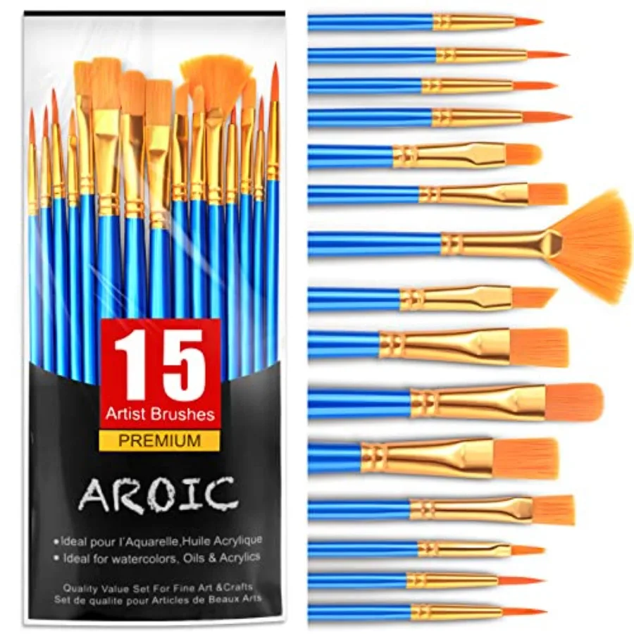 Acrylic Paint Brush Set, 15 pcs Nylon Hair Paint Brushes for All Purpose Oil Watercolor Face Body Rock Painting Artist, Small P
Acrylic Paint Brush Set, 15 pcs Nylon Hair Paint Brushes for All Purpose Oil Watercolor Face Body Rock Painting Artist, Small P