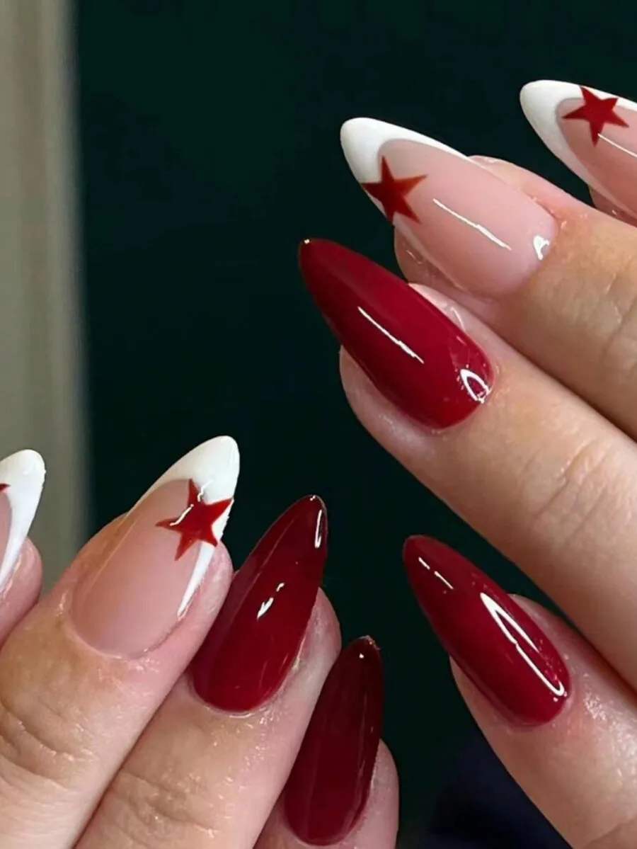 24pcs Red Almond Shaped Nail Stickers, White French Manicure Nail Stickers, Red Star Pattern, Premium Nail Stickers, Gift For Wo
24pcs Red Almond Shaped Nail Stickers, White French Manicure Nail Stickers, Red Star Pattern, Premium Nail Stickers, Gift For Wo