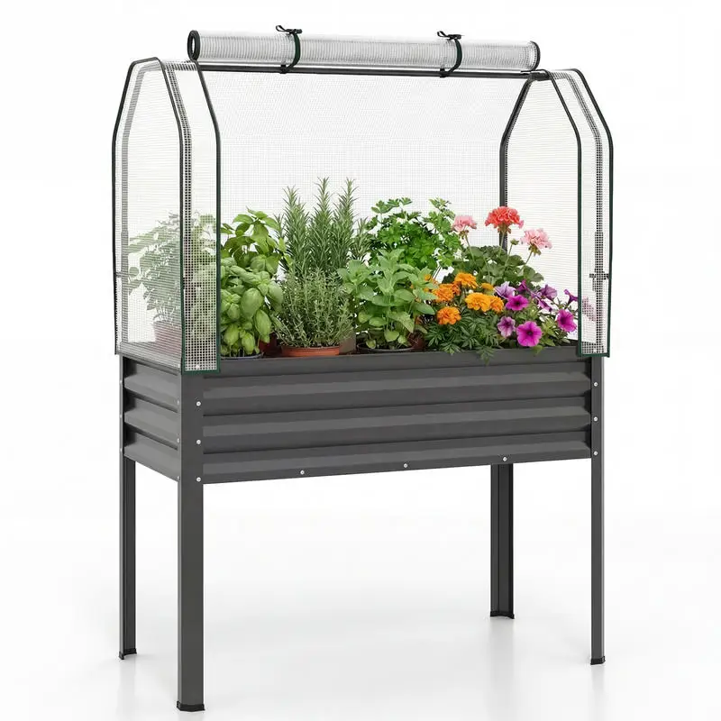 Galvanized Raised Garden Bed with Legs and Greenhouse Cover for Vegetable Flower-Gray
Galvanized Raised Garden Bed with Legs and Greenhouse Cover for Vegetable Flower-Gray
