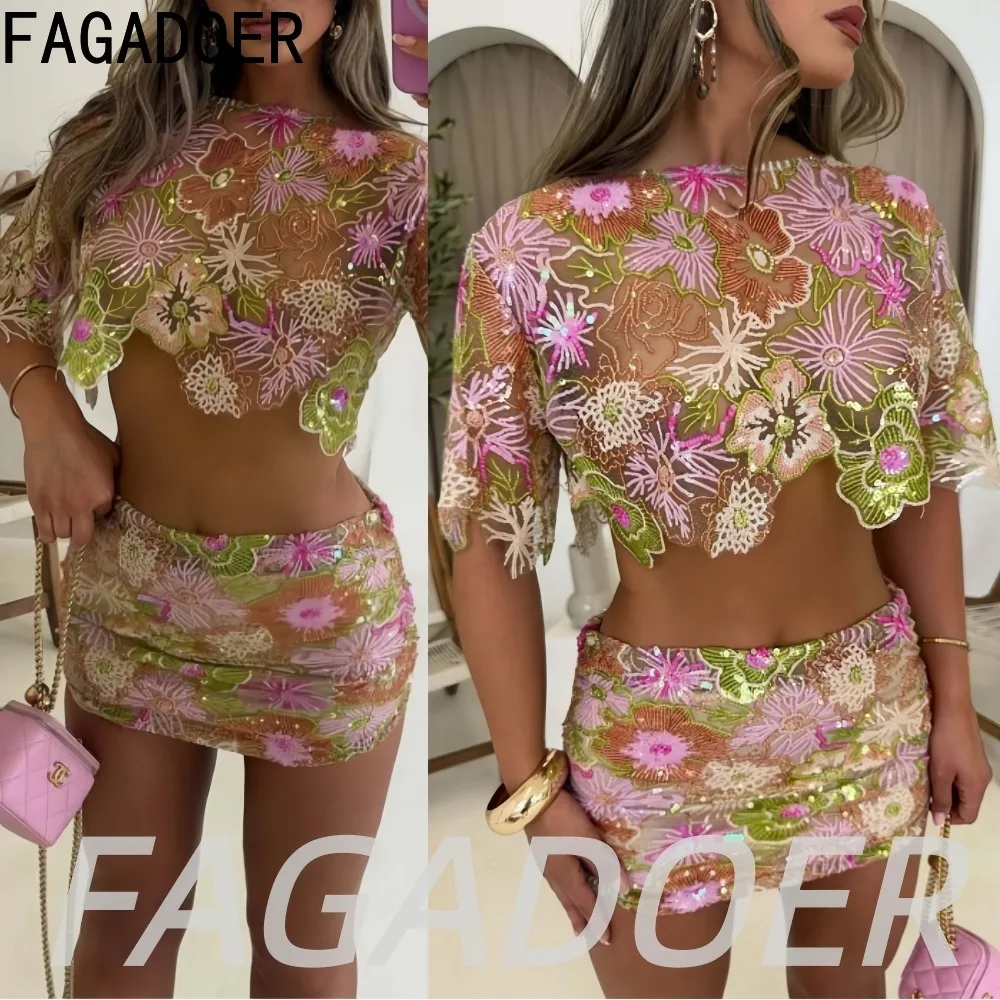 FAGADOER Fashion Flower Beads Patchwork Skirts Two Piece Sets Women Elegant Sequin Irregular Top + Bodycon Skirts Party Outfits
FAGADOER Fashion Flower Beads Patchwork Skirts Two Piece Sets Women Elegant Sequin Irregular Top + Bodycon Skirts Party Outfits