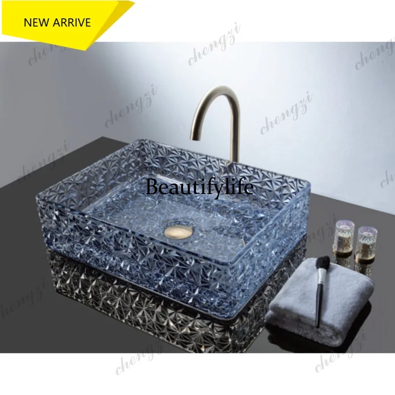 L181 Stylish and simple square wash basin integrated crystal glass wash basin bathroom face basin
L181 Stylish and simple square wash basin integrated crystal glass wash basin bathroom face basin