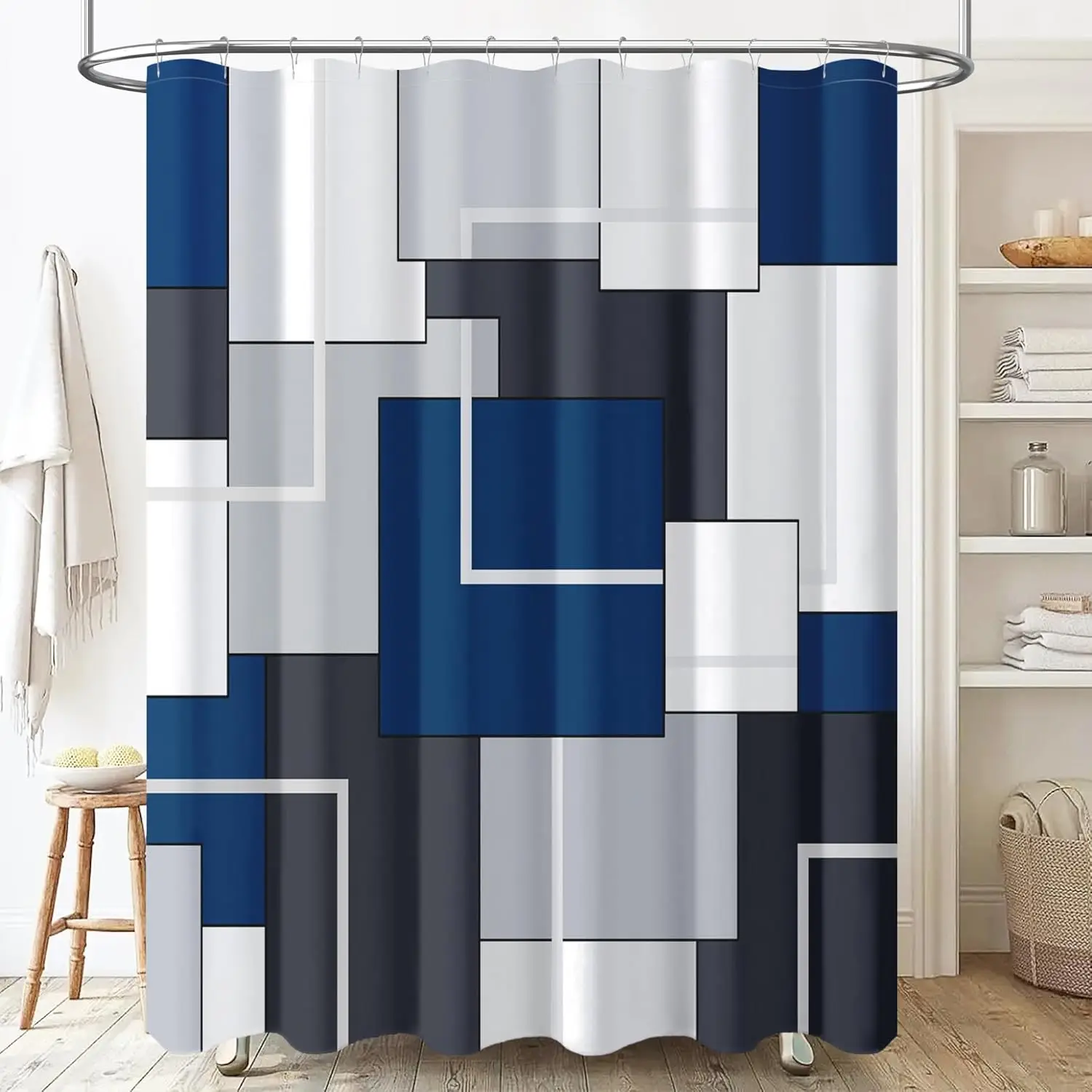 Navy Blue Geometric Shower Curtain - Water Repellent, Machine Washable, 72x72
Navy Blue Geometric Shower Curtain - Water Repellent, Machine Washable, 72x72