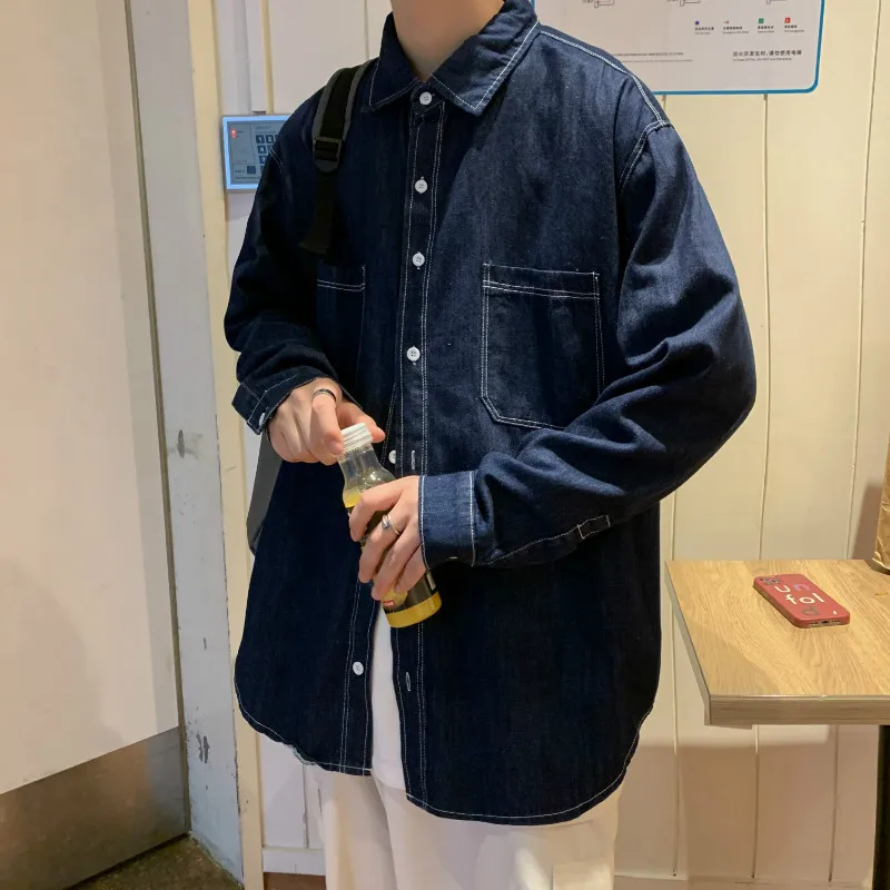 Loose Men's Denim Shirt Spring Autumn Casual Style Long Sleeve Youth Fashion Single Color Couple Outerwear Personality
Loose Men's Denim Shirt Spring Autumn Casual Style Long Sleeve Youth Fashion Single Color Couple Outerwear Personality
