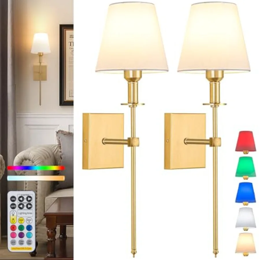 Battery Operated Wall Sconce Set Of 2, Rechargeable Wireless Wall Light With Remote 12 Colors Dimmable Bulbs, Indoor Fabric Sha
Battery Operated Wall Sconce Set Of 2, Rechargeable Wireless Wall Light With Remote 12 Colors Dimmable Bulbs, Indoor Fabric Sha