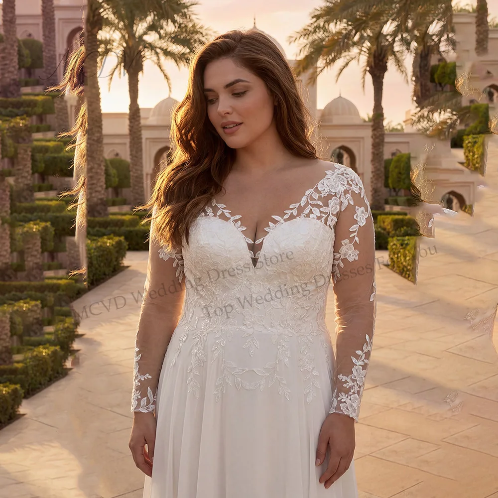 Oversize Wedding Dresses Bridal Full Sleeve Applique V-Neck Bride Gowns Corset Back A Line Civil vestido de novias Customized
Oversize Wedding Dresses Bridal Full Sleeve Applique V-Neck Bride Gowns Corset Back A Line Civil vestido de novias Customized