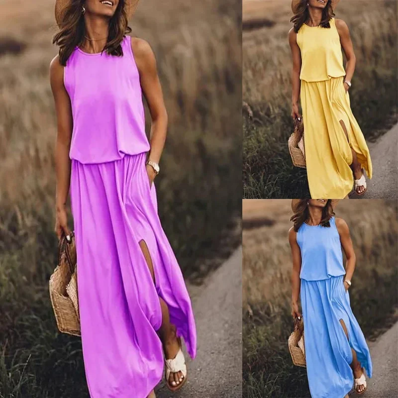 Summer Casual Dress Women Sleeveless Long Maxi Dress Sexy Side Slit Fashion Sundress Female Solid Loose Dresses Vestidos 2025
Summer Casual Dress Women Sleeveless Long Maxi Dress Sexy Side Slit Fashion Sundress Female Solid Loose Dresses Vestidos 2025
