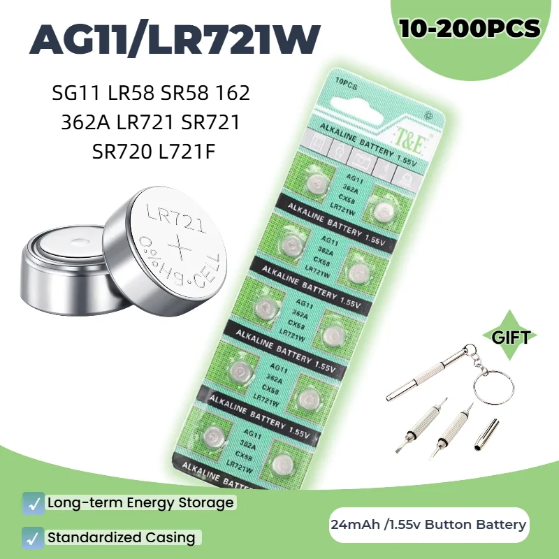 77UB Alkaline Battery AG11 1.55V LR721 362 SR721 162 1.5V Button Coin Cell Watch Toys Remote Battery Pack of 10-200pcs
77UB Alkaline Battery AG11 1.55V LR721 362 SR721 162 1.5V Button Coin Cell Watch Toys Remote Battery Pack of 10-200pcs