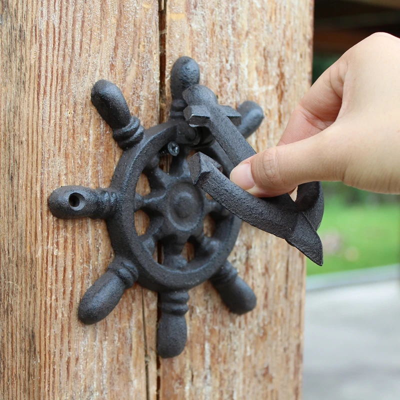 Cast iron vintage door knocker wooden door handle courtyard home wall decor iron art ship steering wheel door ring handle
Cast iron vintage door knocker wooden door handle courtyard home wall decor iron art ship steering wheel door ring handle