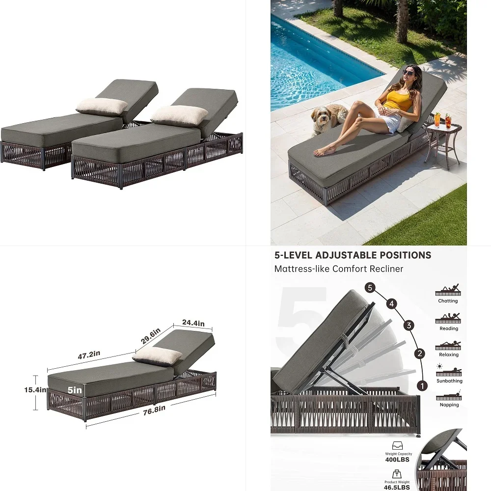 Outdoor Chaise Lounges with 5 Inch Thickened Cushions Set of 2 High Back Brown Wicker Patio Recliners Rattan Reclining Chairs P
Outdoor Chaise Lounges with 5 Inch Thickened Cushions Set of 2 High Back Brown Wicker Patio Recliners Rattan Reclining Chairs P