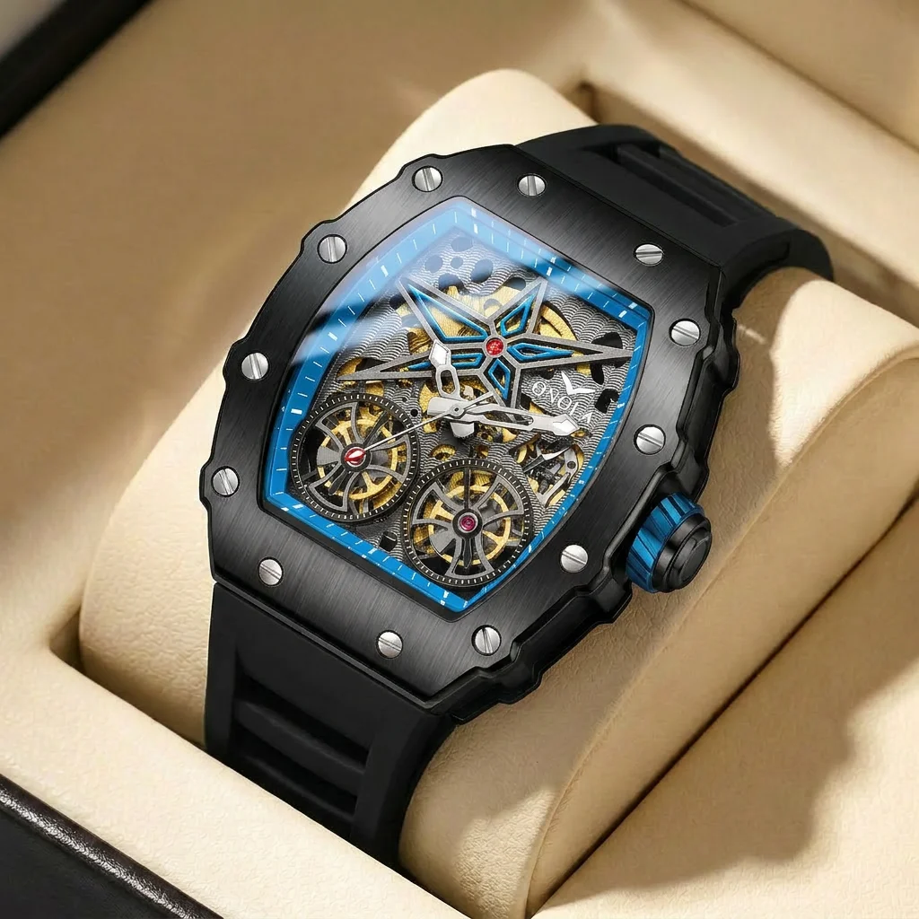 1pcs Men's black dial silicone strap vintage fashion tonneau skeleton sporty details Mechanical Watch for business party holiday
1pcs Men's black dial silicone strap vintage fashion tonneau skeleton sporty details Mechanical Watch for business party holiday