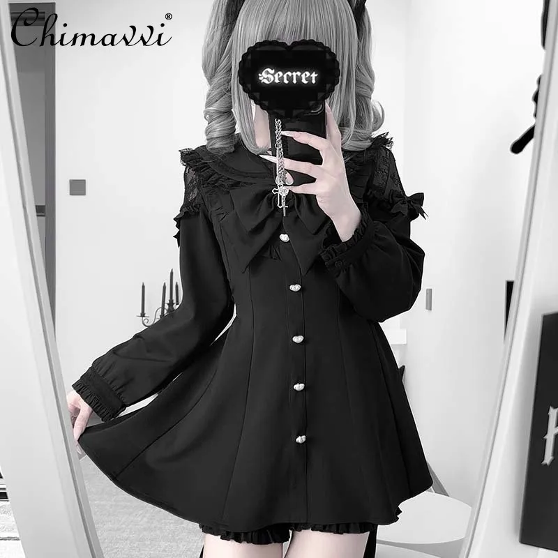 Japanese Gothic Sailor Collar Long Short-sleeved Mass-produced Large-size Dress Set Sweet Girl Lace Dress Shorts Lolita Sets 
Japanese Gothic Sailor Collar Long Short-sleeved Mass-produced Large-size Dress Set Sweet Girl Lace Dress Shorts Lolita Sets