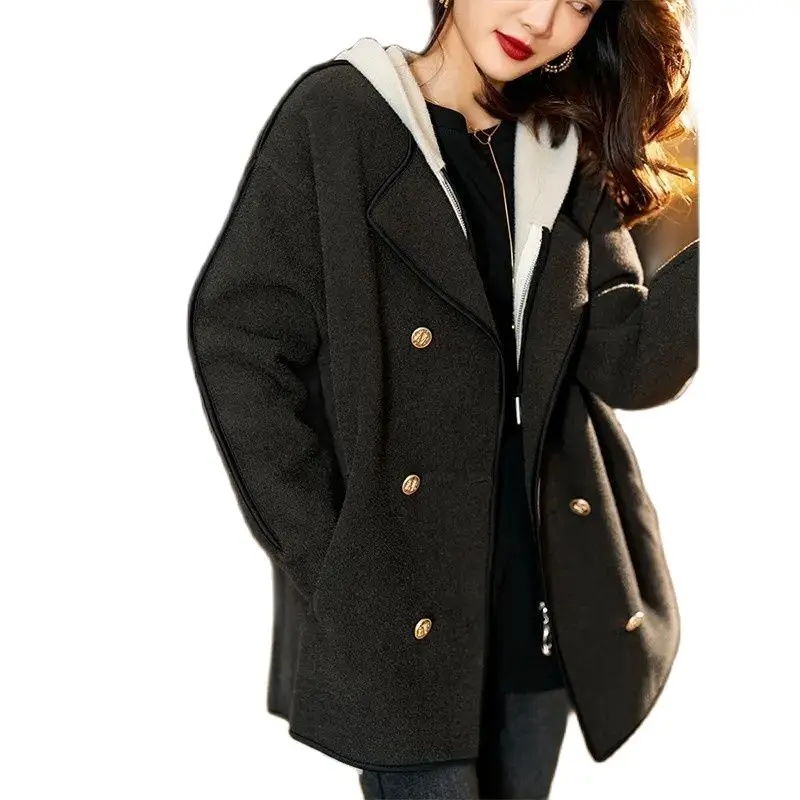2023 Spring Autumn New Ladies jacket Fashion Korean Version Slim temperament Hooded Fake Two-Piece Splicing Woolen Coat Women
2023 Spring Autumn New Ladies jacket Fashion Korean Version Slim temperament Hooded Fake Two-Piece Splicing Woolen Coat Women