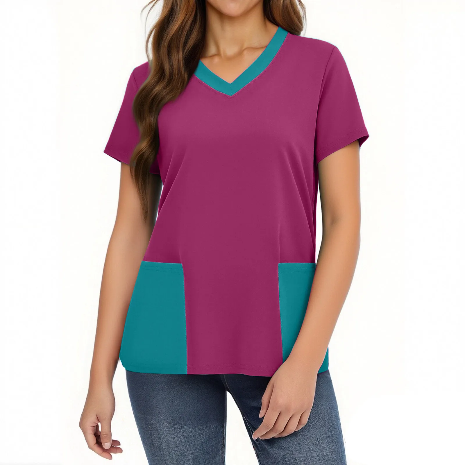 Женская модная дышащая рабочая одежда с v-образным вырезом и короткими рукавами с карманами, верхняя защитная рабочая форма с цветными блоками
Женская модная дышащая рабочая одежда с v-образным вырезом и короткими рукавами с карманами, верхняя защитная рабочая форма с цветными блоками