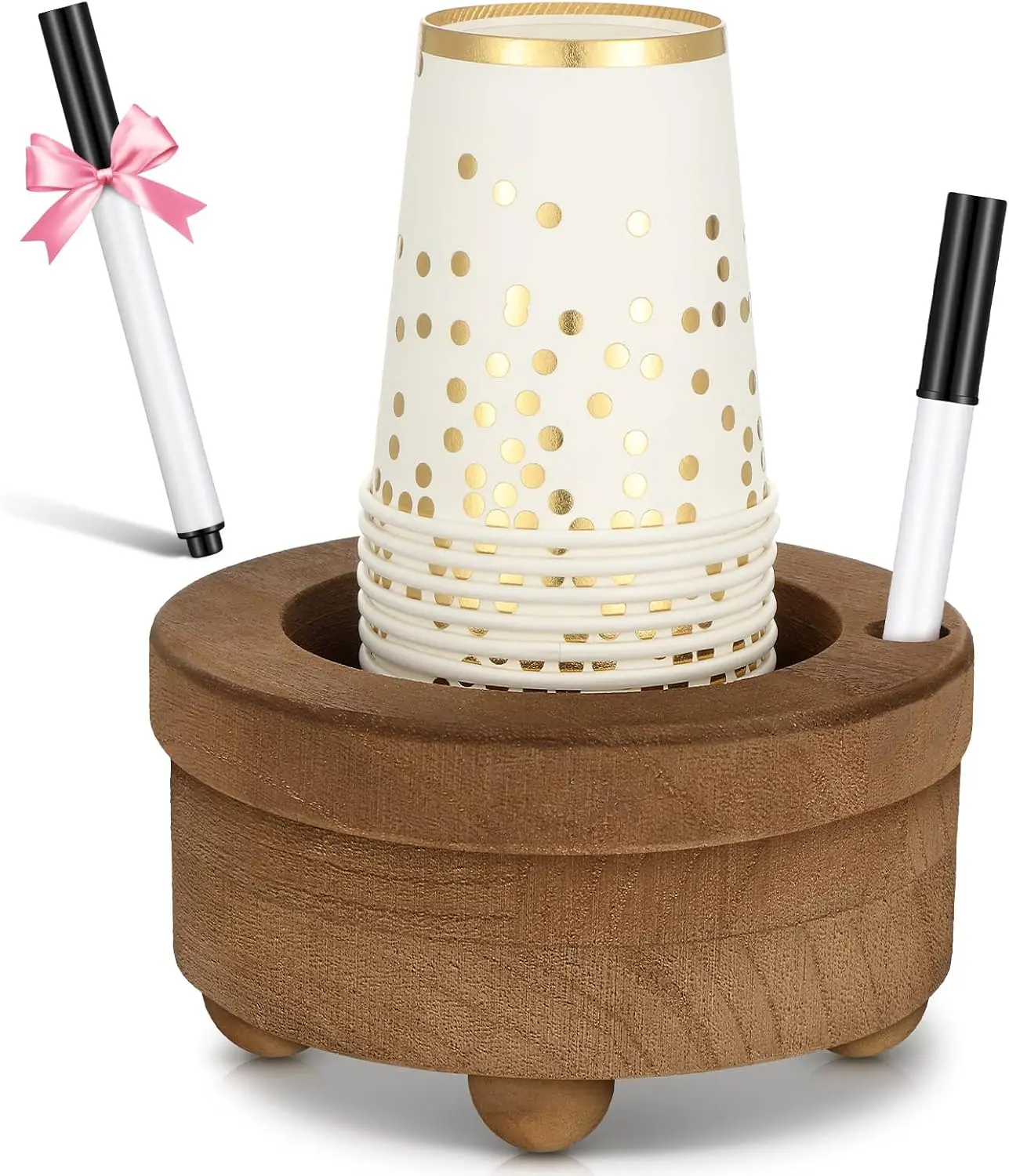 Wooden Cup Holder with Marker Slot, 6.1 Inches, for Parties & Home
Wooden Cup Holder with Marker Slot, 6.1 Inches, for Parties & Home