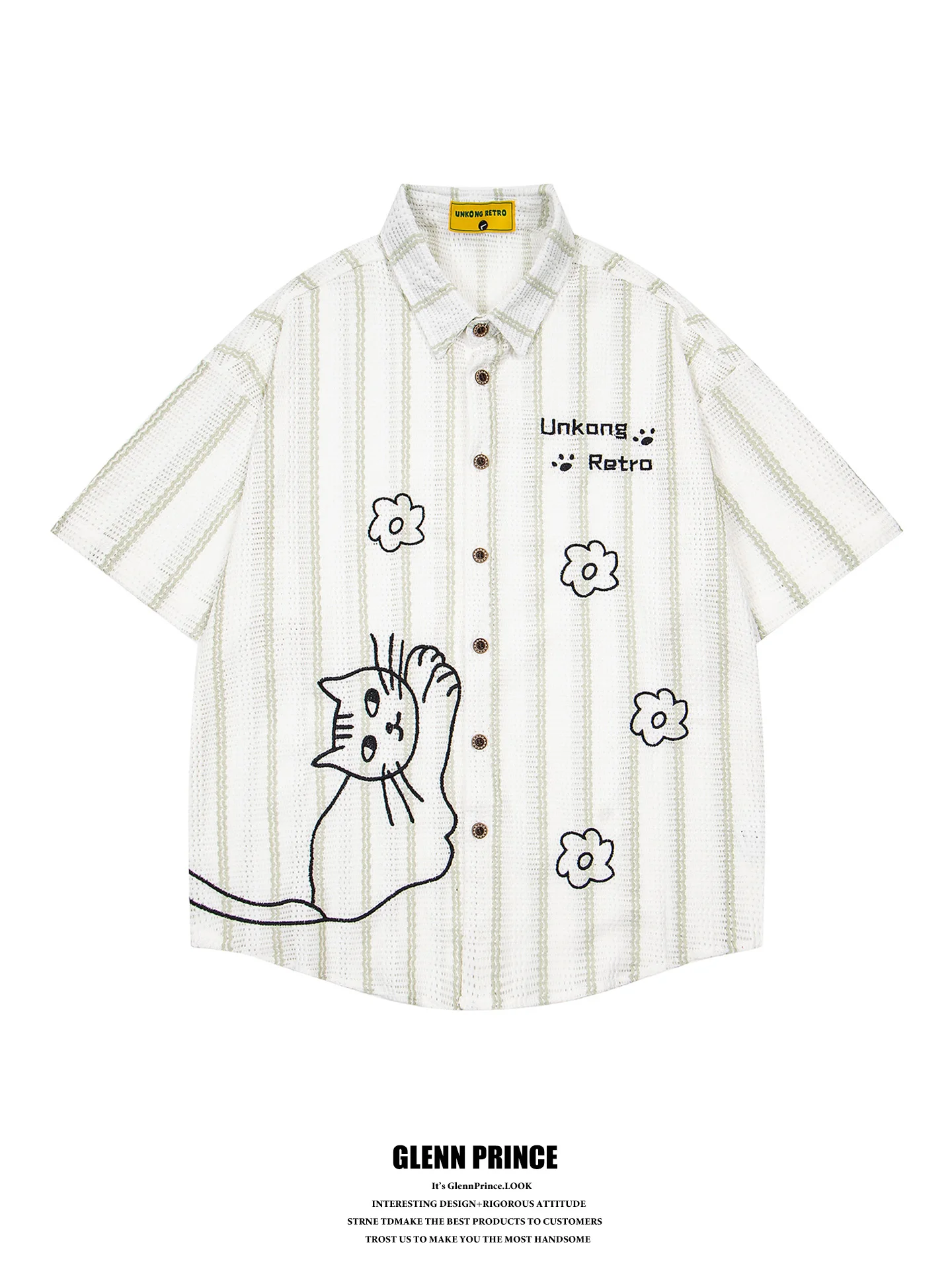 Cute Embroidery Hollow out Short Sleeve Casual Shirt Men's Loose Fit Breathable Polyester Summer Fashion Youth Popular
Cute Embroidery Hollow out Short Sleeve Casual Shirt Men's Loose Fit Breathable Polyester Summer Fashion Youth Popular
